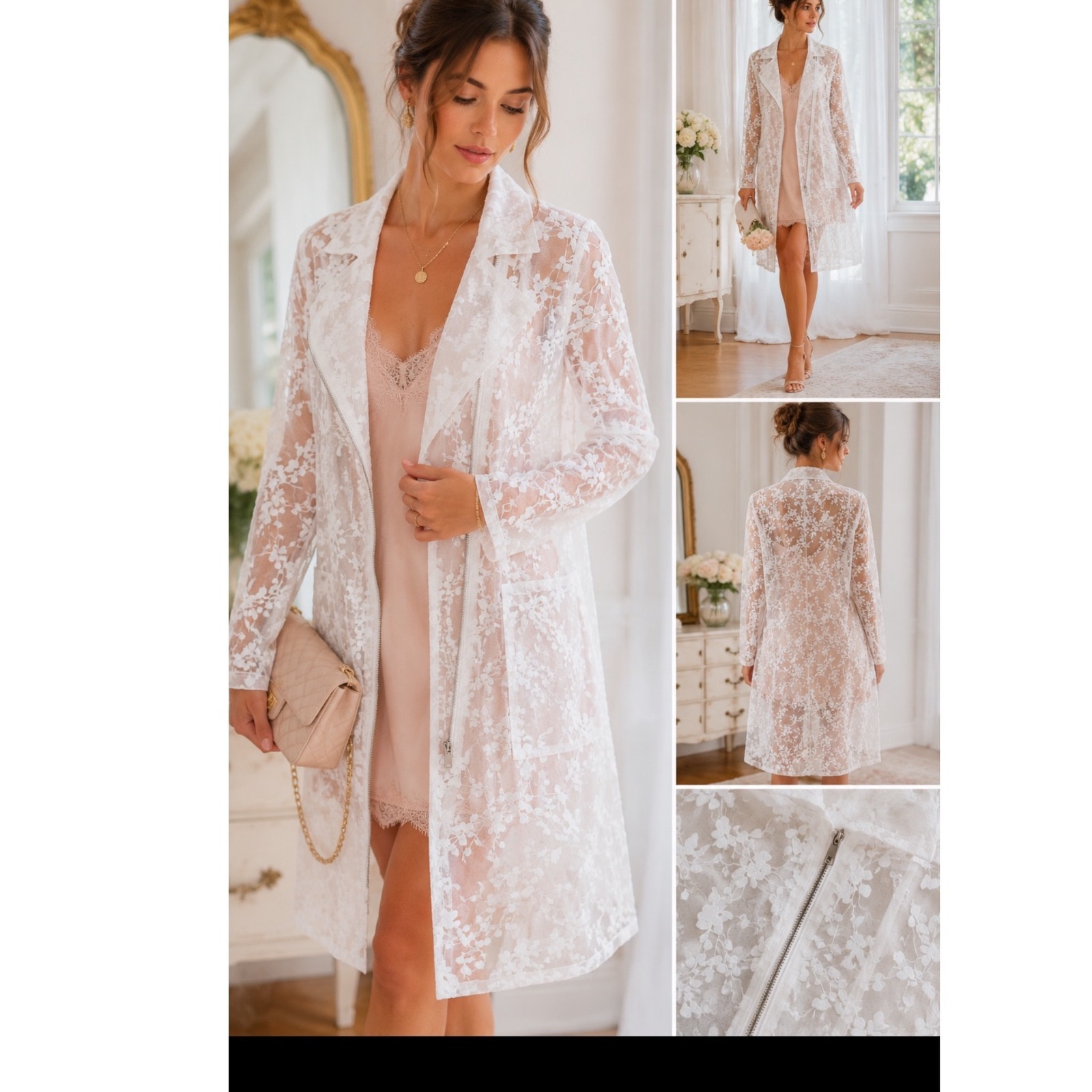 Bcbgeneration White Sheer Floral Lace Moto Jacket Asymmetrical Zip Small Fairy